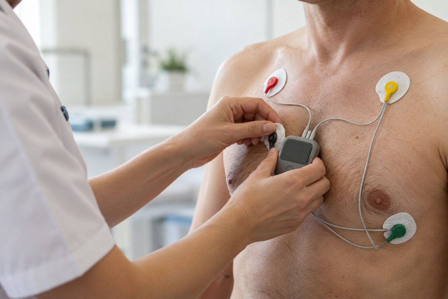 Pose d’un enregistreur ambulatoire du rythme cardiaque